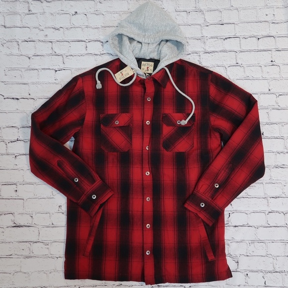 RedHead Jackets & Coats Red Head Mens Red Black Flannel Hooded Long